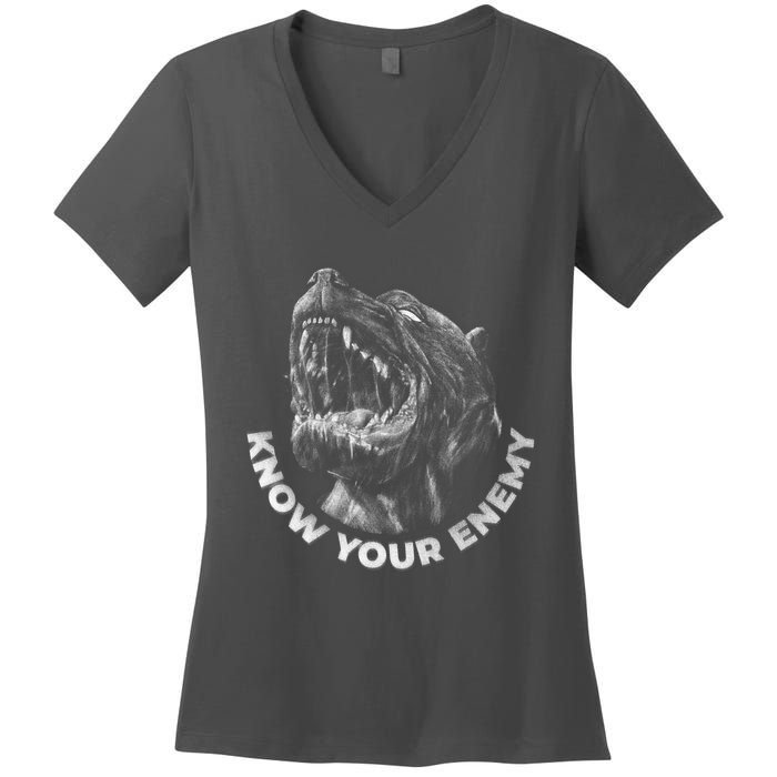 Know Your Enemy Realistic Pitbull Dog Women's V-Neck T-Shirt