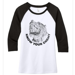 Know Your Enemy Realistic Pitbull Dog Women's Tri-Blend 3/4-Sleeve Raglan Shirt