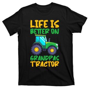 Kids Young Farmer Funny Tractor Boy On Grandpas Tractor T-Shirt