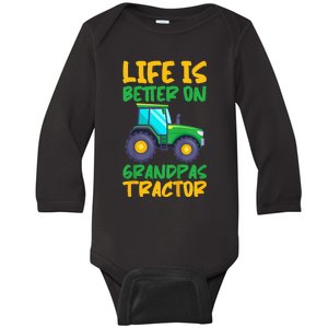 Kids Young Farmer Funny Tractor Boy On Grandpas Tractor Baby Long Sleeve Bodysuit