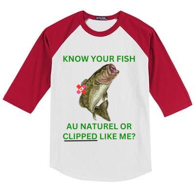 Know Your Fish Au Naturel Or Clipped Funny Fishing Bass Gift Kids Colorblock Raglan Jersey