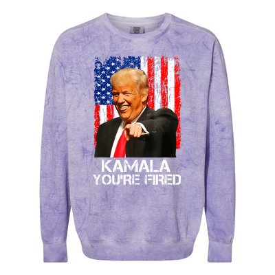 Kamala YouRe Fired Funny President Trump Laughing At Kamala Colorblast Crewneck Sweatshirt