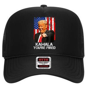 Kamala YouRe Fired Funny President Trump Laughing At Kamala High Crown Mesh Back Trucker Hat