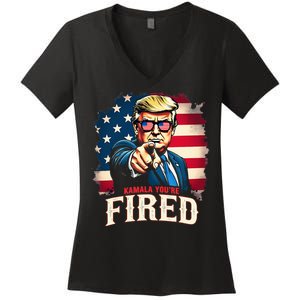 Kamala YouRe Fired Funny President 47th Trump 2024 Laughing Women's V-Neck T-Shirt