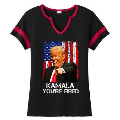 Kamala YouRe Fired Funny President Trump Laughing At Kamala Ladies Halftime Notch Neck Tee