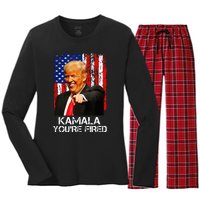 Kamala YouRe Fired Funny President Trump Laughing At Kamala Women's Long Sleeve Flannel Pajama Set 