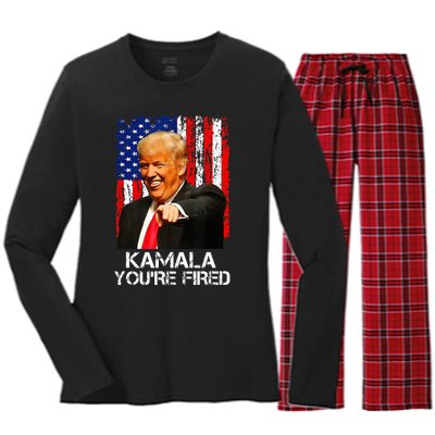 Kamala YouRe Fired Funny President Trump Laughing At Kamala Women's Long Sleeve Flannel Pajama Set 