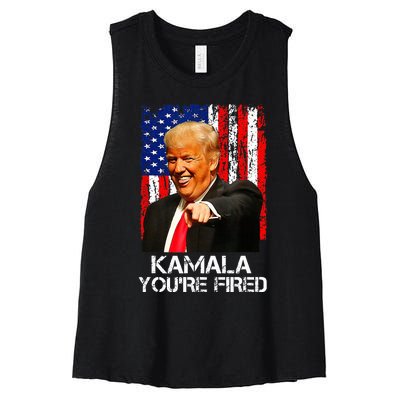 Kamala YouRe Fired Funny President Trump Laughing At Kamala Women's Racerback Cropped Tank