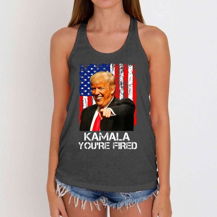 Kamala YouRe Fired Funny President Trump Laughing At Kamala Women's Knotted Racerback Tank