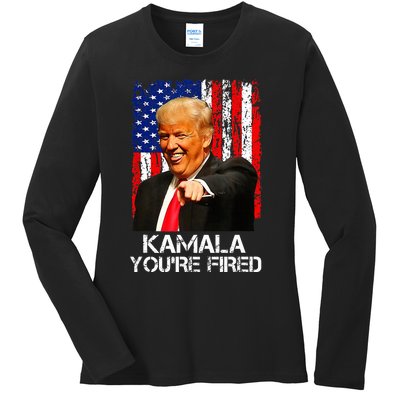 Kamala YouRe Fired Funny President Trump Laughing At Kamala Ladies Long Sleeve Shirt