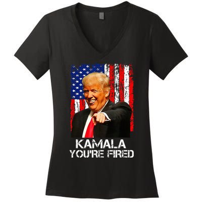 Kamala YouRe Fired Funny President Trump Laughing At Kamala Women's V-Neck T-Shirt