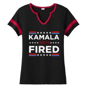 Kamala YouRe Fired Funny President Trump Laughing At Kamala Ladies Halftime Notch Neck Tee