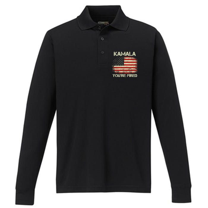 Kamala YouRe Fired Funny Anti Kamala Harris Election 2024 Performance Long Sleeve Polo