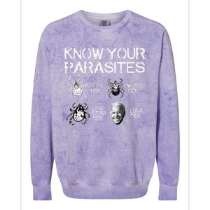 Know Your Parasites Tick Biden (on back) Classic Colorblast Crewneck Sweatshirt