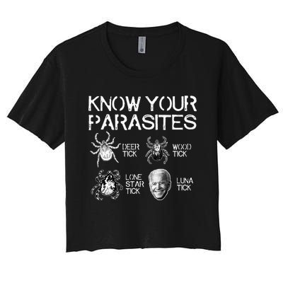 Know Your Parasites Tick Biden (on back) Classic Women's Crop Top Tee