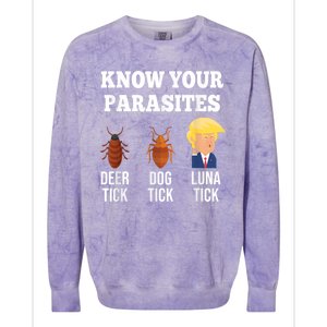 Know Your Parasites Antitrump Funny Luna Tick Resist Colorblast Crewneck Sweatshirt