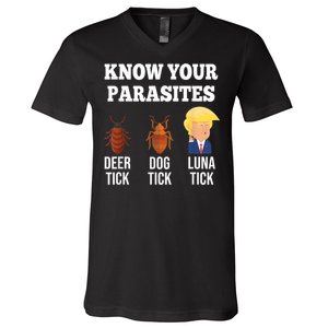 Know Your Parasites Antitrump Funny Luna Tick Resist V-Neck T-Shirt