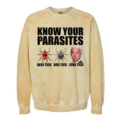 Know Your Parasites Anti Biden Funny Joe Biden Parody Colorblast Crewneck Sweatshirt