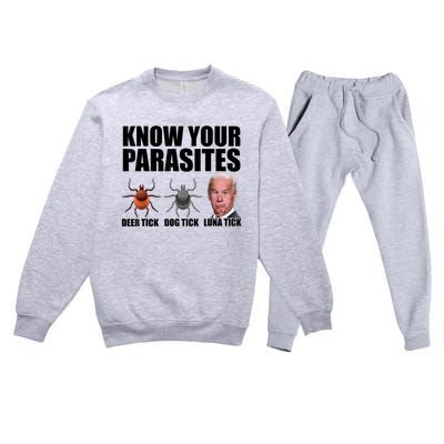 Know Your Parasites Anti Biden Funny Joe Biden Parody Premium Crewneck Sweatsuit Set