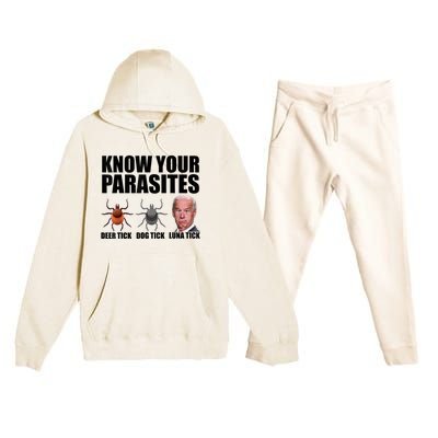 Know Your Parasites Anti Biden Funny Joe Biden Parody Premium Hooded Sweatsuit Set