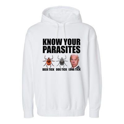 Know Your Parasites Anti Biden Funny Joe Biden Parody Garment-Dyed Fleece Hoodie