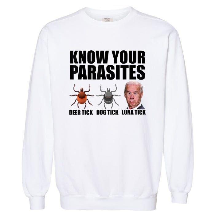 Know Your Parasites Anti Biden Funny Joe Biden Parody Garment-Dyed Sweatshirt