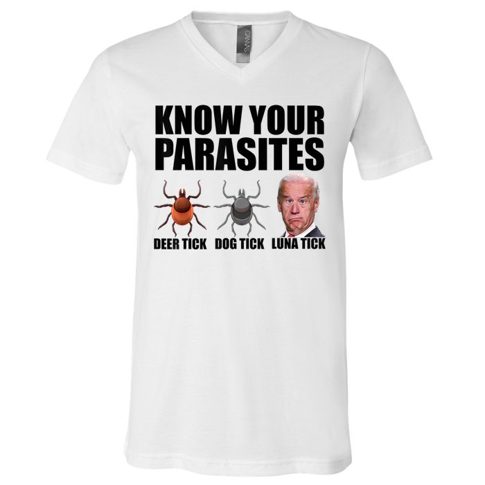 Know Your Parasites Anti Biden Funny Joe Biden Parody V-Neck T-Shirt