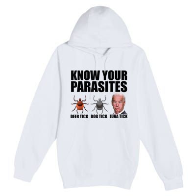 Know Your Parasites Anti Biden Funny Joe Biden Parody Premium Pullover Hoodie