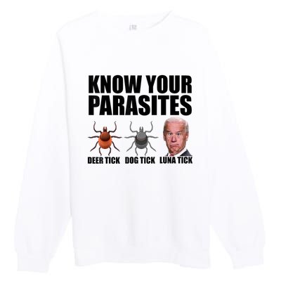 Know Your Parasites Anti Biden Funny Joe Biden Parody Premium Crewneck Sweatshirt