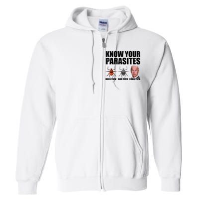 Know Your Parasites Anti Biden Funny Joe Biden Parody Full Zip Hoodie