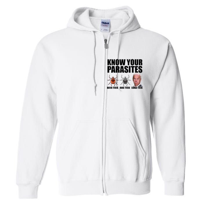 Know Your Parasites Anti Biden Funny Joe Biden Parody Full Zip Hoodie