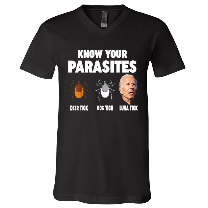 Know Your Parasites Anti Joe Biden V-Neck T-Shirt