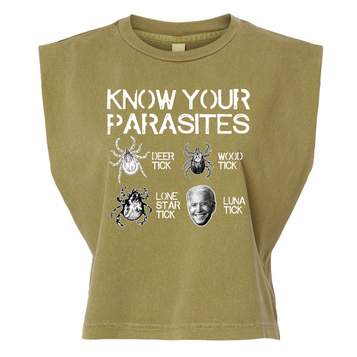 Know Your Parasites Tick Biden Garment-Dyed Women's Muscle Tee