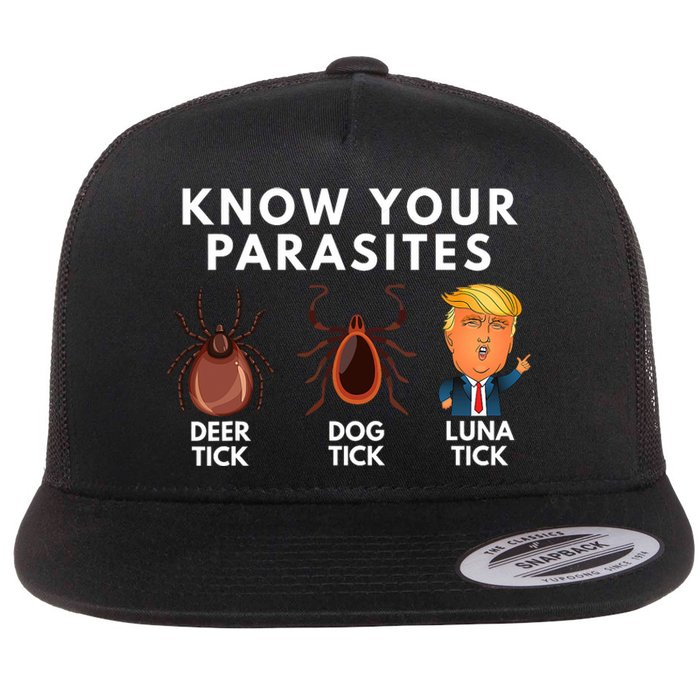 Know Your Parasites Deer Tick Dog Tick Luna Tick Anti Trump Flat Bill Trucker Hat