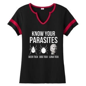 Know Your Parasites Anti Joe Biden Sucks Ladies Halftime Notch Neck Tee