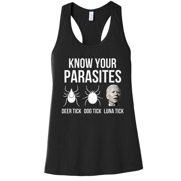 Know Your Parasites Anti Joe Biden Sucks Women's Racerback Tank