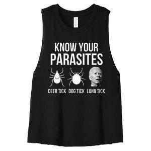 Know Your Parasites Anti Joe Biden Sucks Women's Racerback Cropped Tank