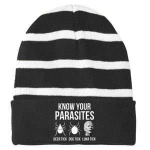 Know Your Parasites Anti Joe Biden Sucks Striped Beanie with Solid Band