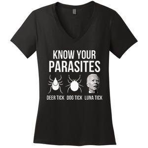 Know Your Parasites Anti Joe Biden Sucks Women's V-Neck T-Shirt