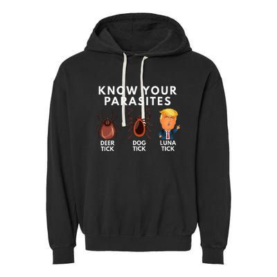 Know Your Parasites Deer Tick Dog Tick Luna Tick Anti Trump Garment-Dyed Fleece Hoodie