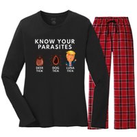 Know Your Parasites Deer Tick Dog Tick Luna Tick Anti Trump Women's Long Sleeve Flannel Pajama Set 