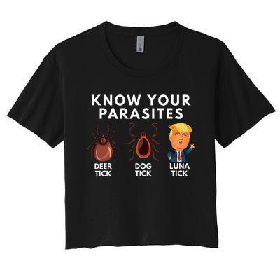 Know Your Parasites Deer Tick Dog Tick Luna Tick Anti Trump Women's Crop Top Tee