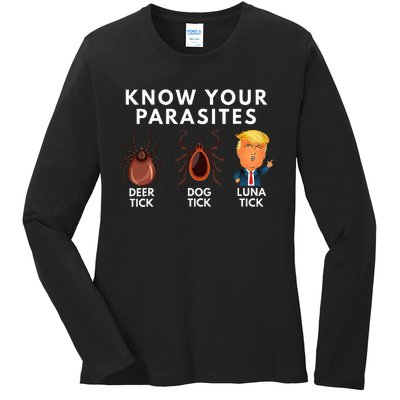 Know Your Parasites Deer Tick Dog Tick Luna Tick Anti Trump Ladies Long Sleeve Shirt