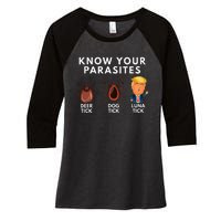 Know Your Parasites Deer Tick Dog Tick Luna Tick Anti Trump Women's Tri-Blend 3/4-Sleeve Raglan Shirt