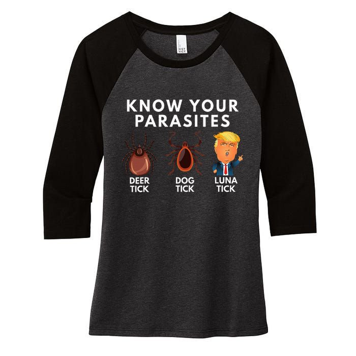 Know Your Parasites Deer Tick Dog Tick Luna Tick Anti Trump Women's Tri-Blend 3/4-Sleeve Raglan Shirt