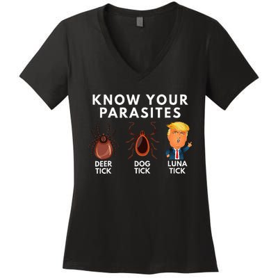 Know Your Parasites Deer Tick Dog Tick Luna Tick Anti Trump Women's V-Neck T-Shirt