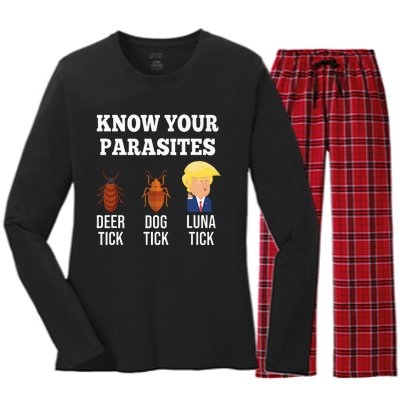 Know Your Parasites Antitrump Funny Luna Tick Resist Women's Long Sleeve Flannel Pajama Set 