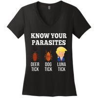 Know Your Parasites Antitrump Funny Luna Tick Resist Women's V-Neck T-Shirt