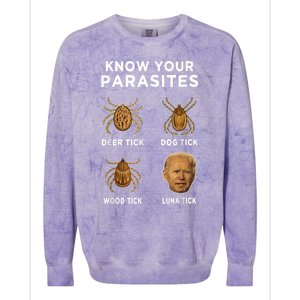 Know Your Parasites Anti Joe Biden Funny (Front) Colorblast Crewneck Sweatshirt