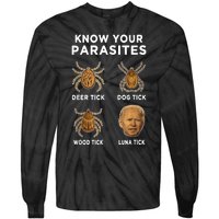 Know Your Parasites Anti Joe Biden Funny (Front) Tie-Dye Long Sleeve Shirt